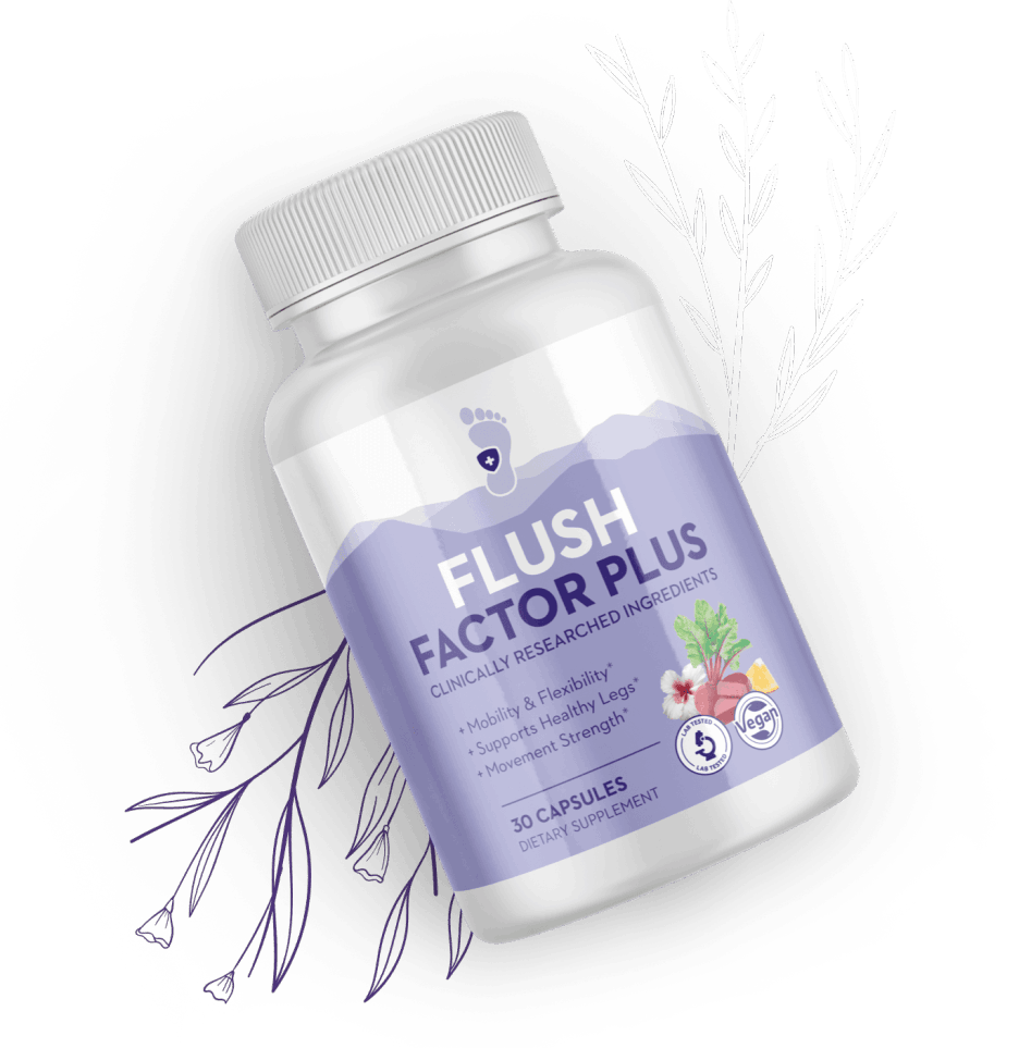 FlushFactorPlus supplement bottle showing natural formula for leg health